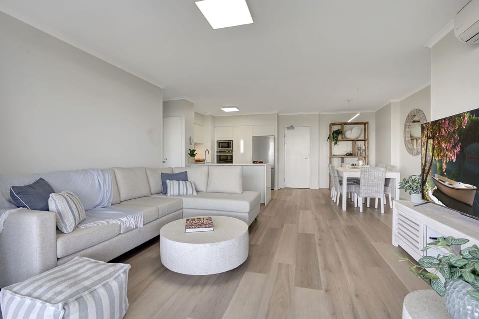Over view of open plan lounge-dining kitchen