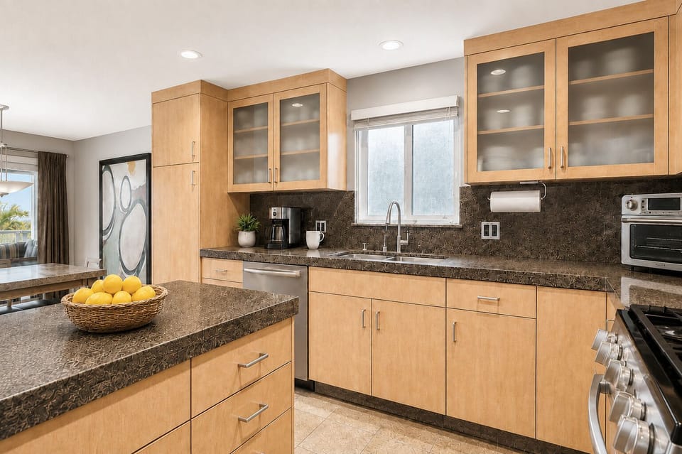 Fully equipped kitchen with modern appliances, perfect for preparing gourmet meals or casu