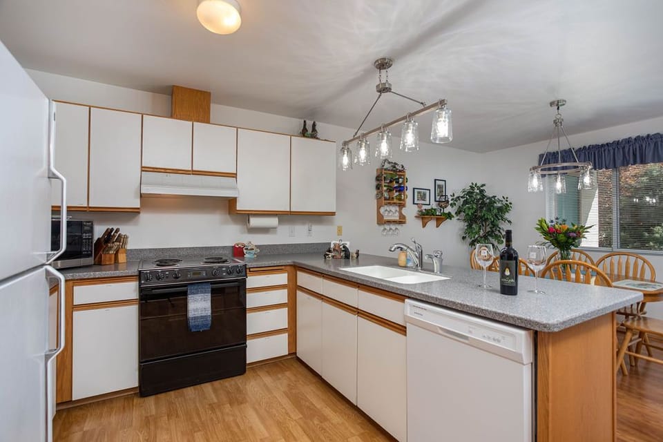 Fully stocked kitchen for preparing your own meals.