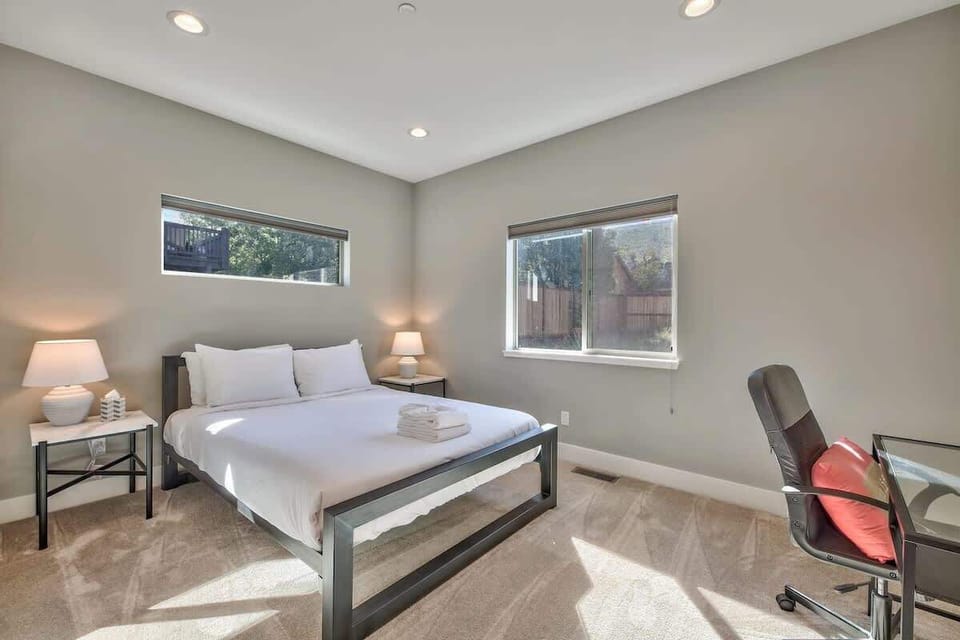 Lower level queen bedroom, off of the game room. This and the bunk room share a full bathroom.