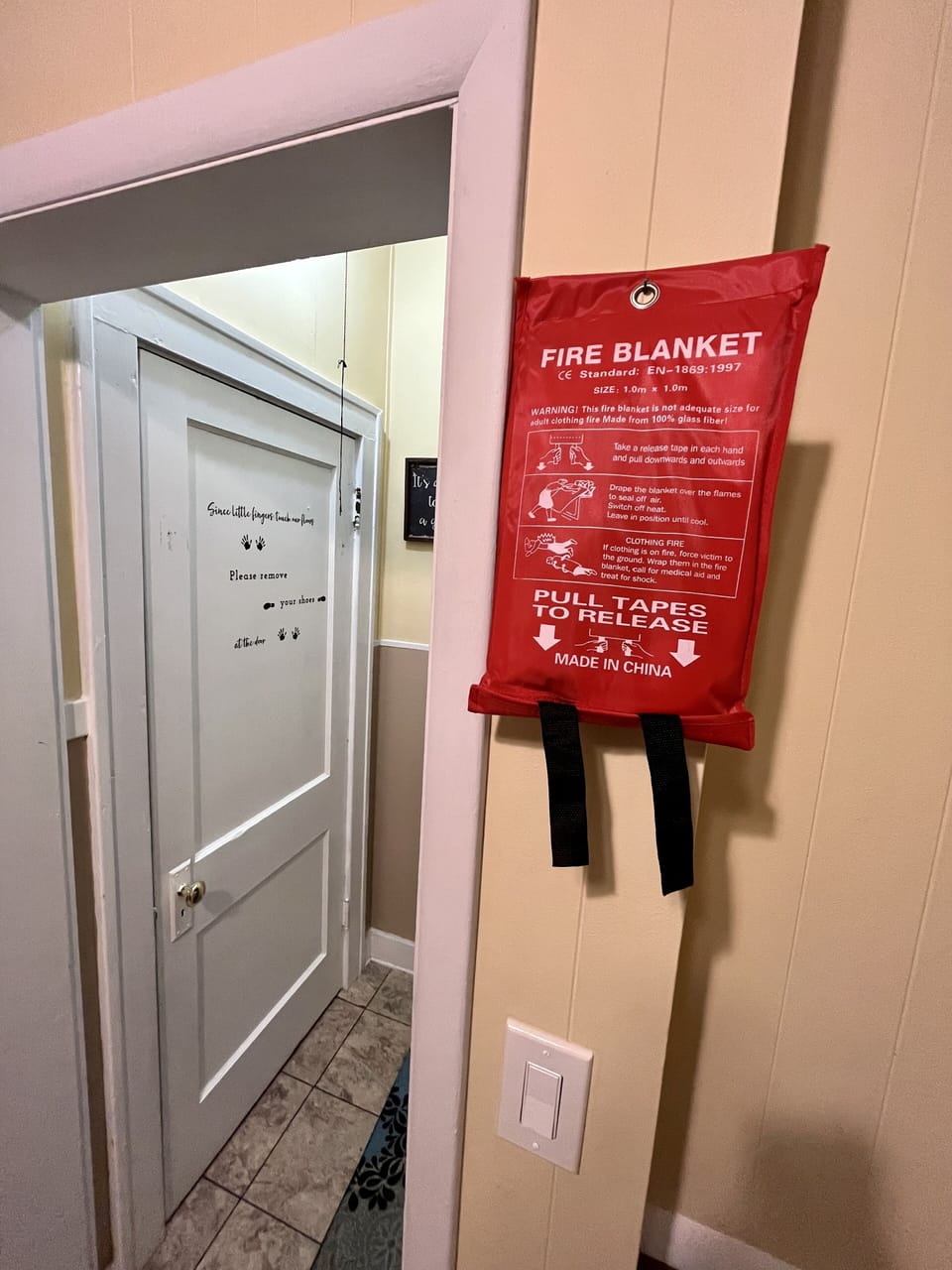 Fire blanket for safety.