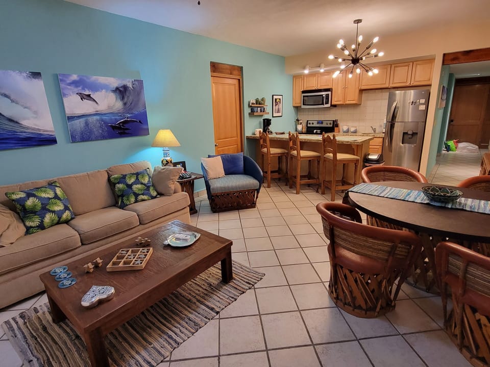 Great room,  opens to patio