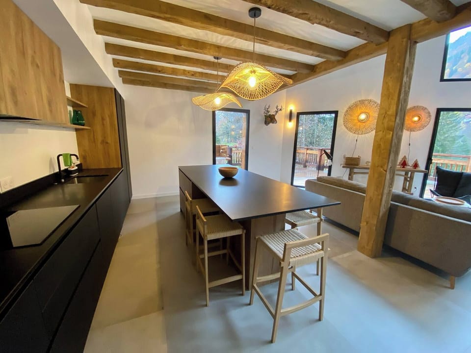 Large kitchen open to the comfortable living room, fully equipped for a group