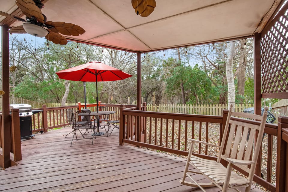 Back yard wooden Deck with Grill