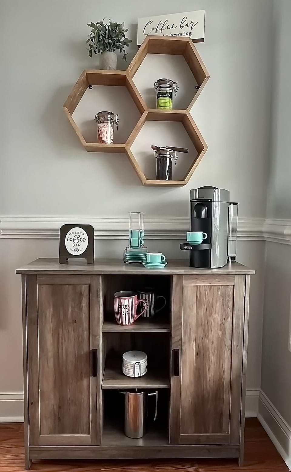 Our second coffee bar is focused on the Nespresso/Espresso drinker.  Again, tons of pods for your stay and various coffee accessories (French press, coffee bean grinder and milk frother) all included for your enjoyment.