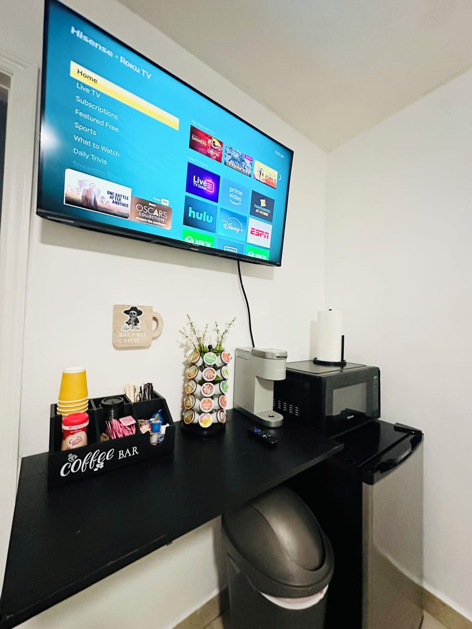 Smart Tv, Microwave and Mini fridge with freezer