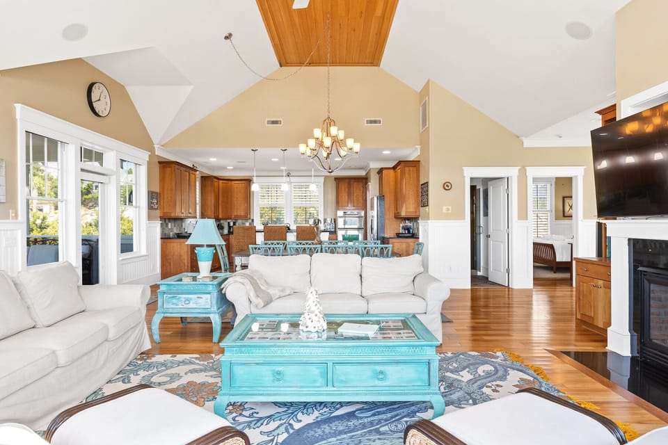 Living Room Open to Dining and Kitchen