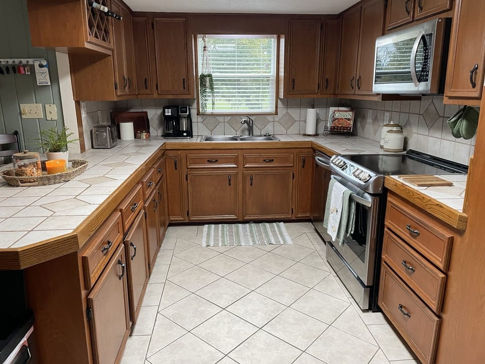 Kitchen has lots of counter space.