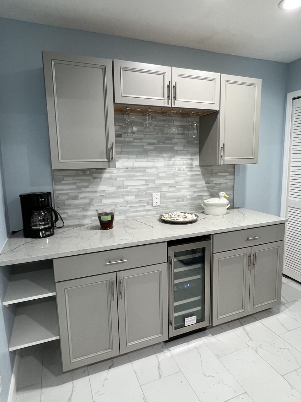 Butler’s Pantry with Keurig coffee maker & wine cooler. 