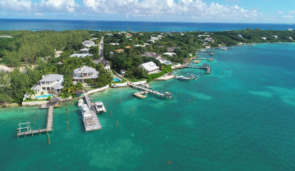 Aerial view of Buttonwood private dock on the bayside 