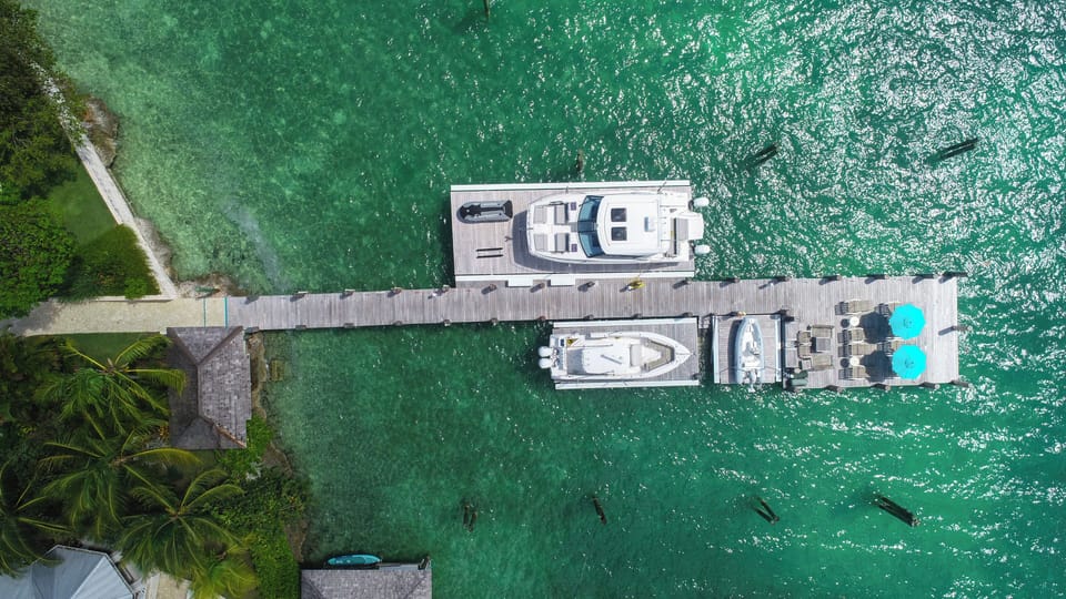Aerial view of Buttonwood private dock on the bayside 