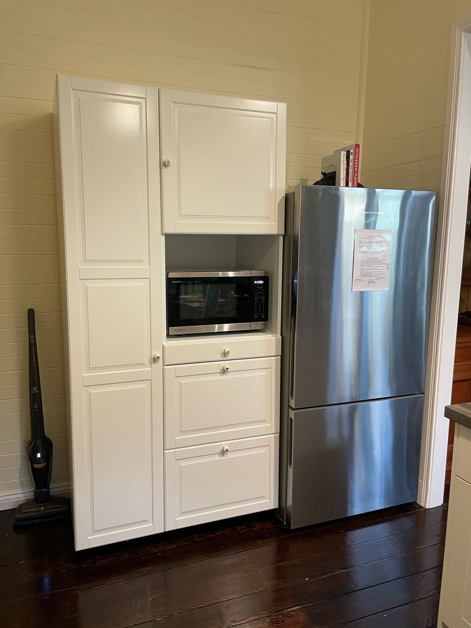plenty of storage fridge and cupboard