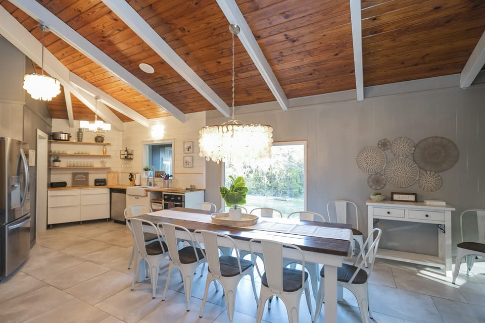 Open kitchen and dining area.