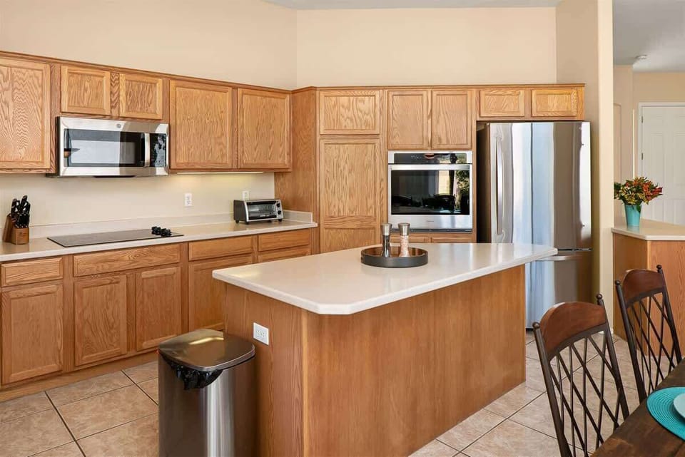 The modern kitchen is fully-equipped
