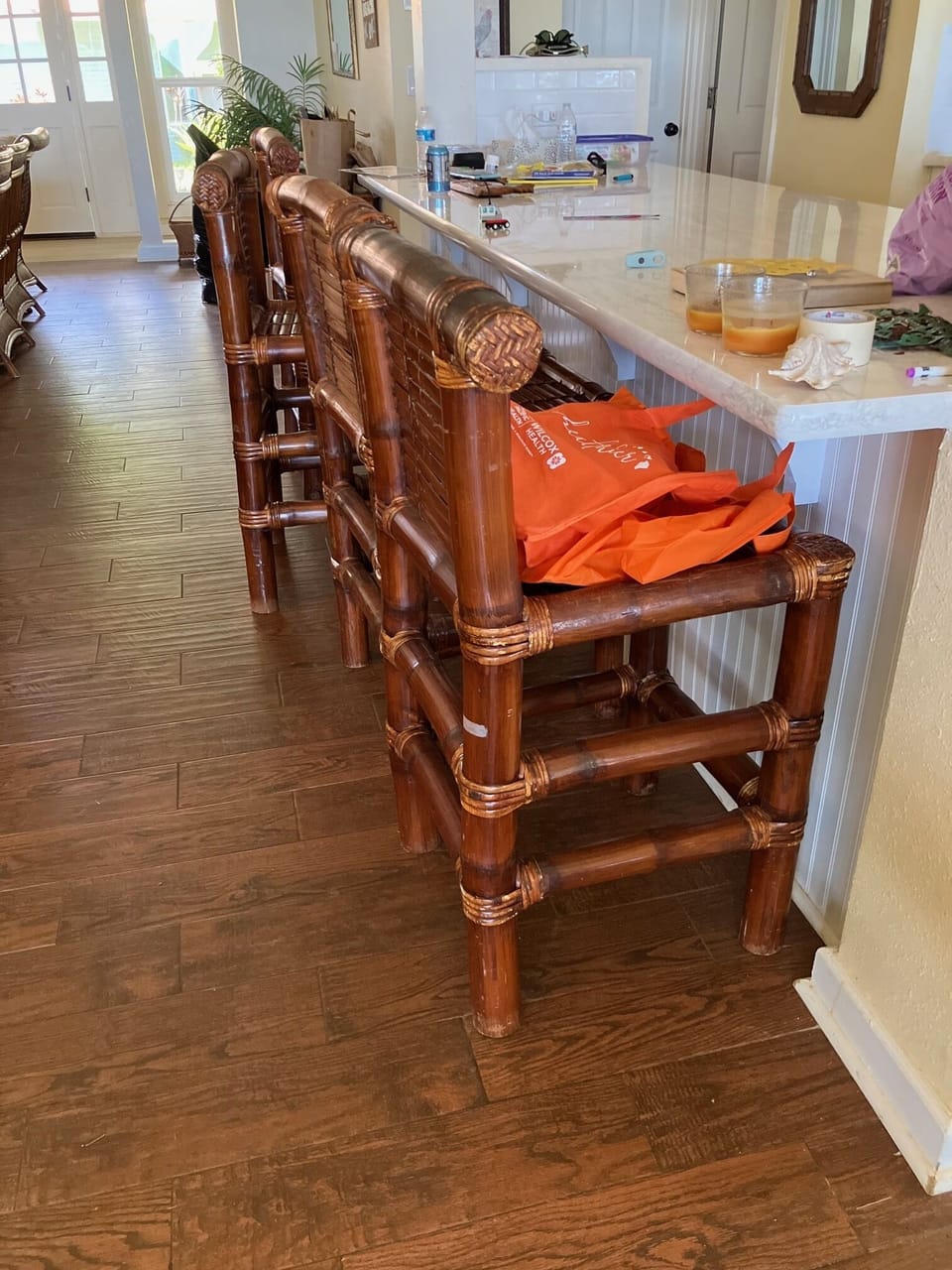 Elephant bamboo bar stools.