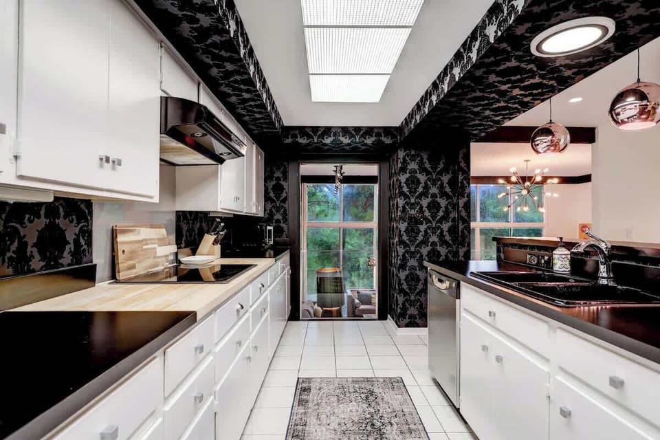 Large kitchen with full size appliances and a double oven. Kitchen essentials provided for your convenience.