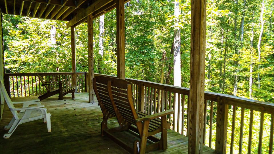 View from lower deck with large rocking chairs