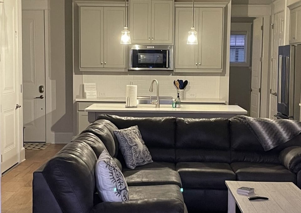 Family Room in the evening for a perfect Game Night with friends and family. 