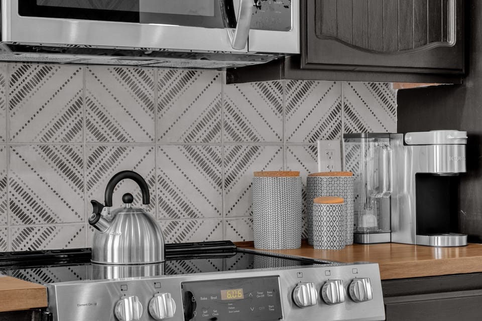 We provide a Keurig machine, k-cups, tea kettle, tea bags, sugar and creamers.