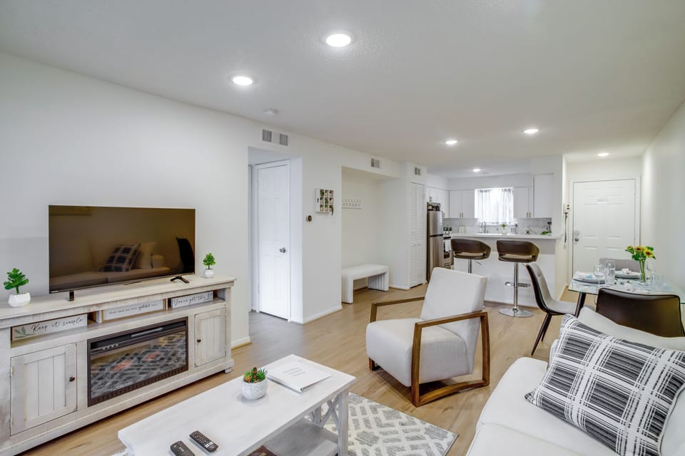 Living Area | Queen Sleeper Sofa | Smart TV | Electric Fireplace