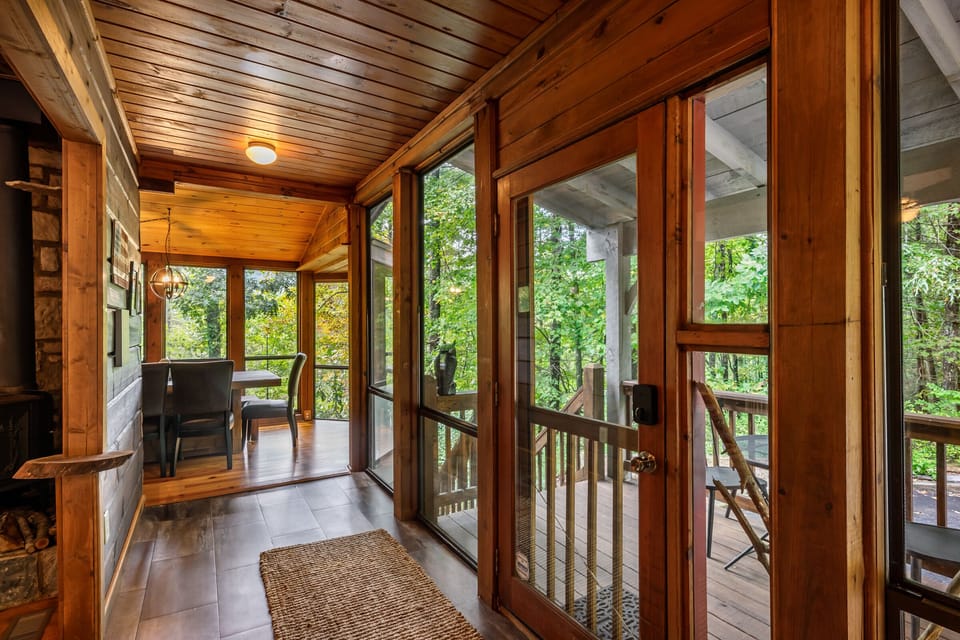 Floor-to-ceiling windows around the public areas of the house offer big views.