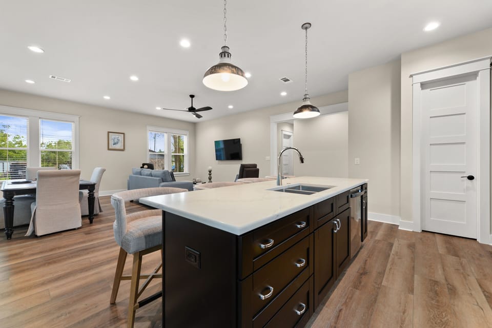 Kitchen island to provide space for cooking, when not dining out
