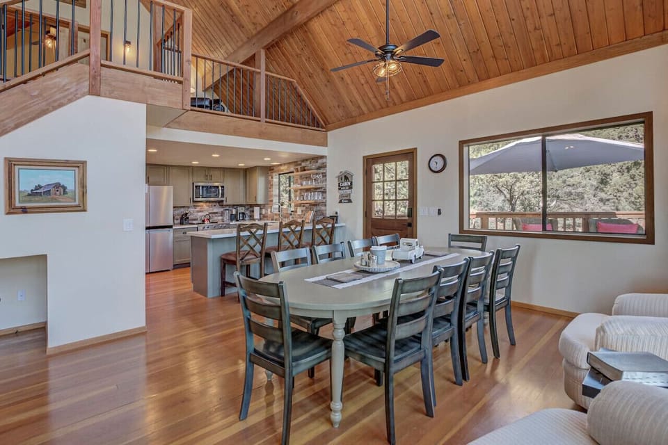 Seat 10 at the table in this spacious gathering place.