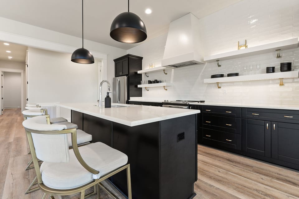 Kitchen and island seating area