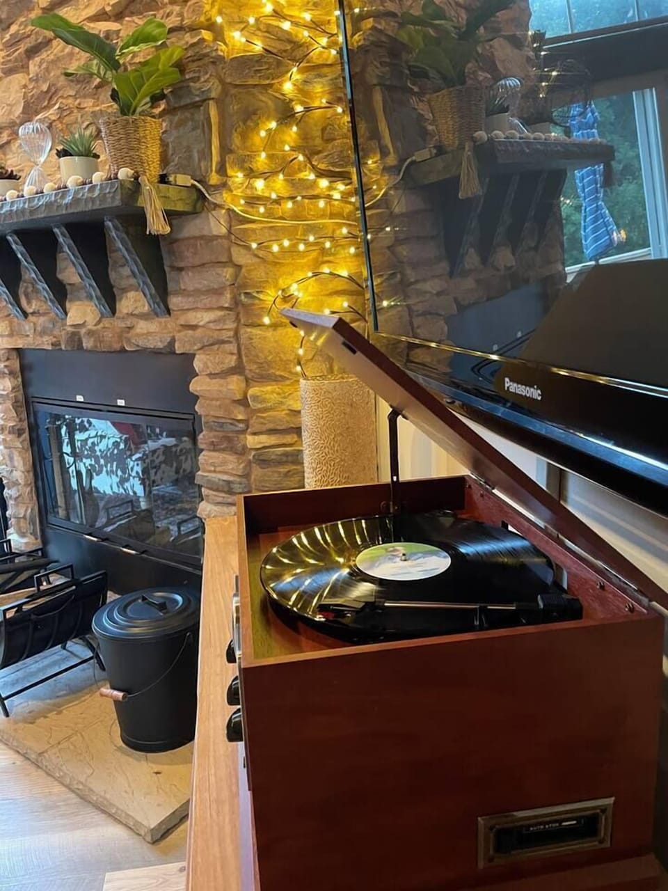 Record player with records in house