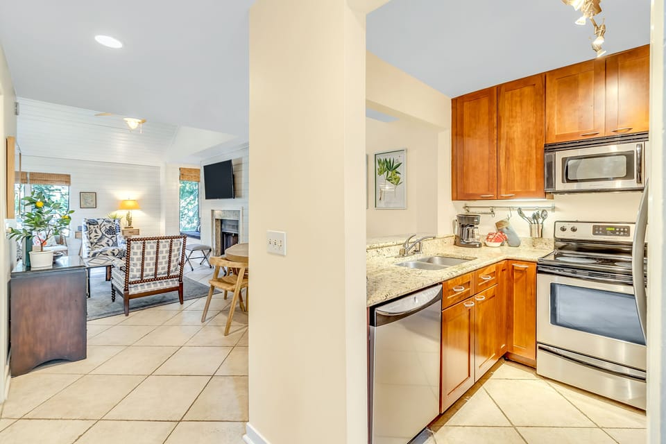 Fully equipped kitchen area.