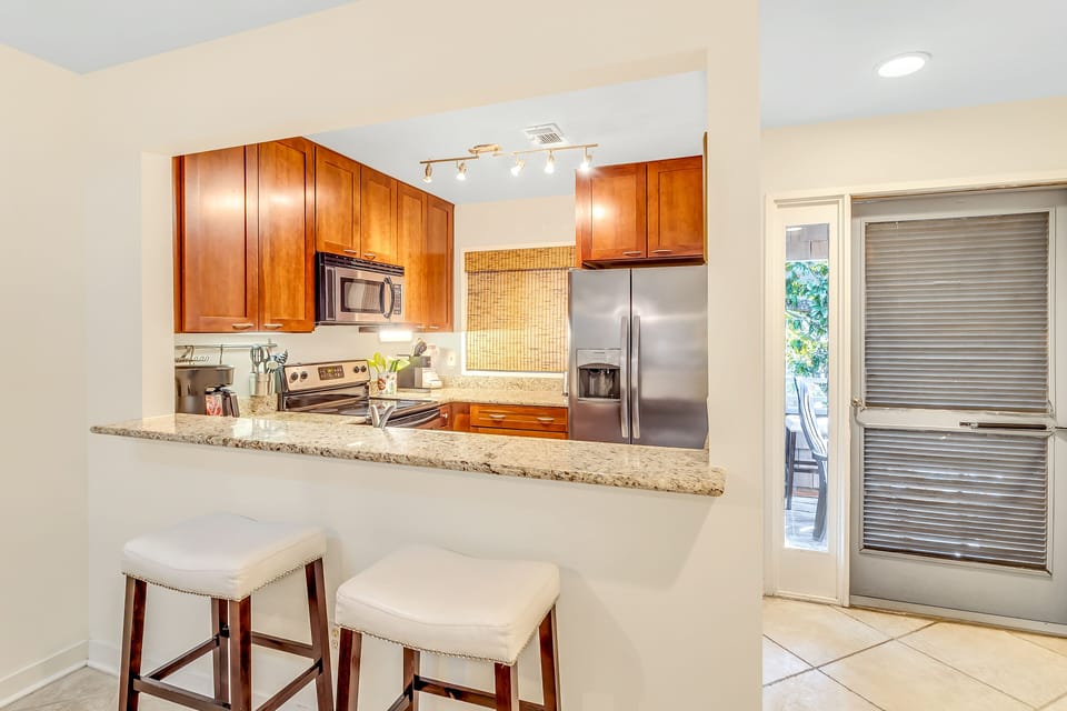 Fully equipped kitchen area.