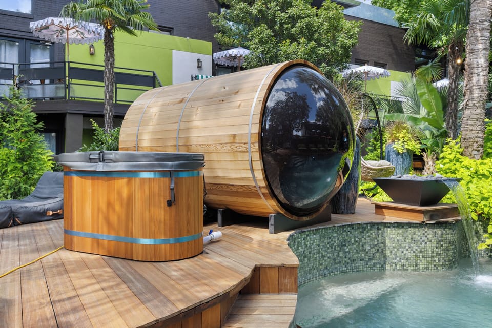 Off-site with in 5 mins away is a -build sauna and cold plunge for rejuvenation and spa-inspired comfort 