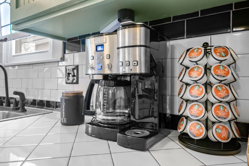 The Coffee bar in the Kitchen comes stocked with coffee and sugar.