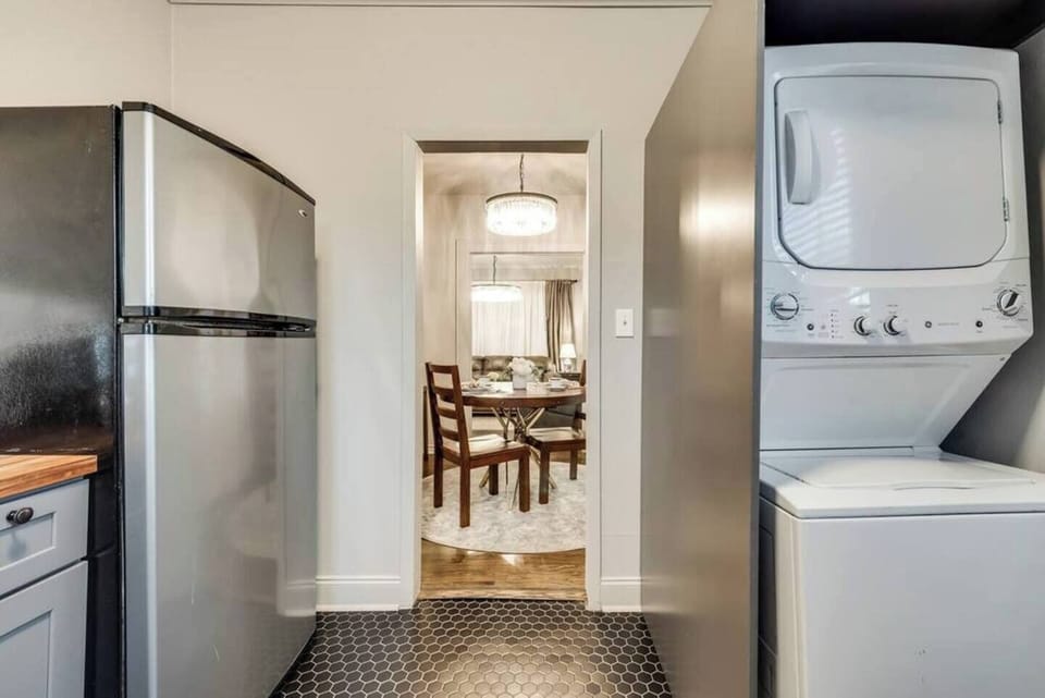 The unit comes with a convenient stackable washer and dryer, making laundry a breeze during your stay.
