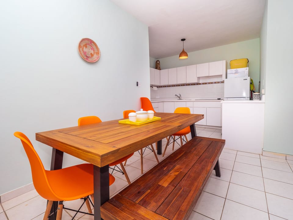 Dining space and kitchen