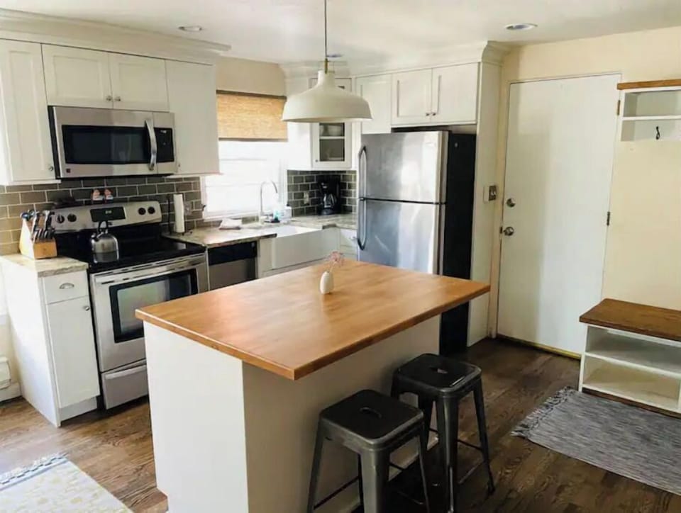 Good sized butcher block island!