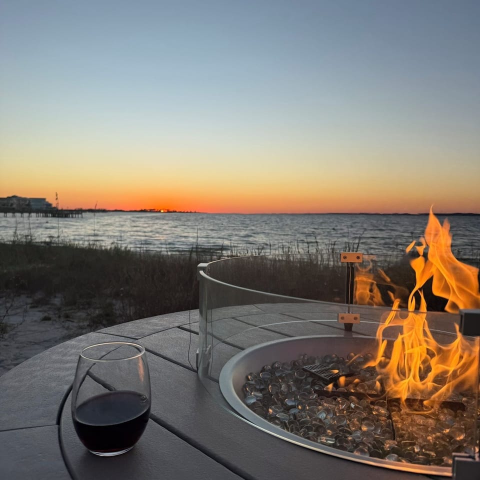 Private soundfront fire pit perfect for relaxing evenings by the water.