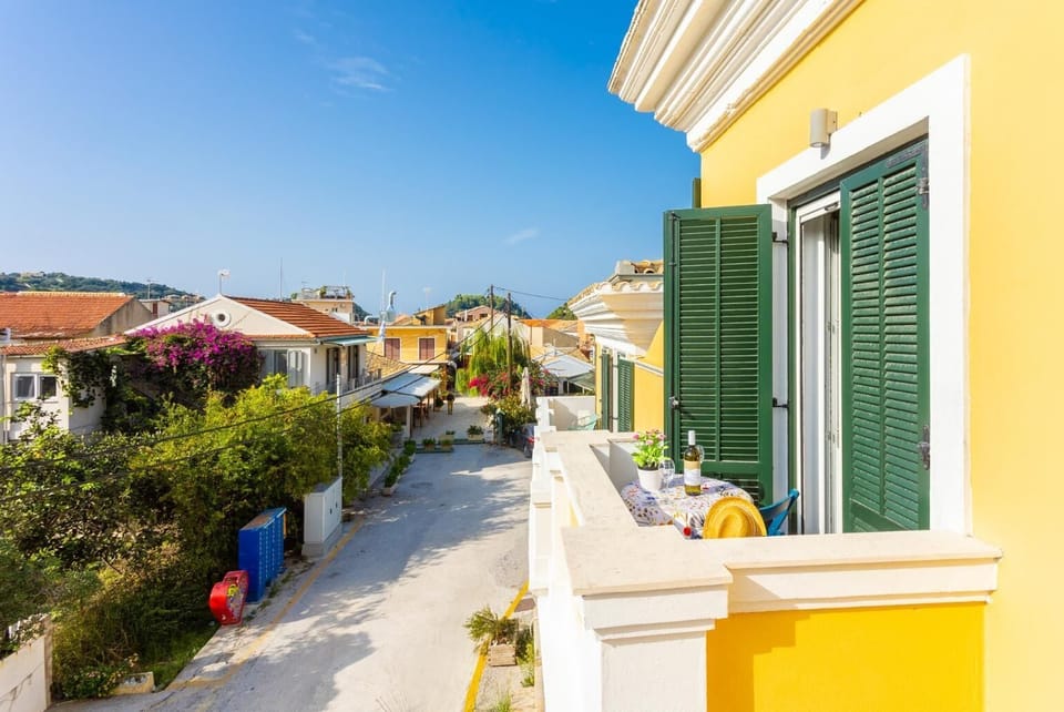 Balcony with village views