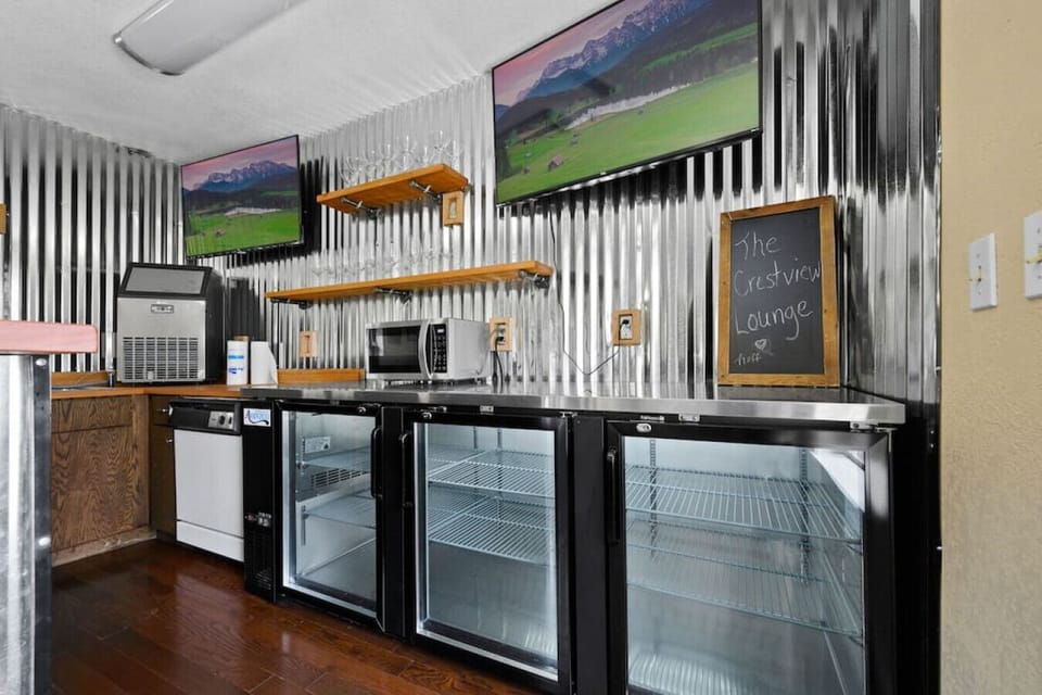 Commercial ice maker and beverage cooler with double sink and dishwasher
