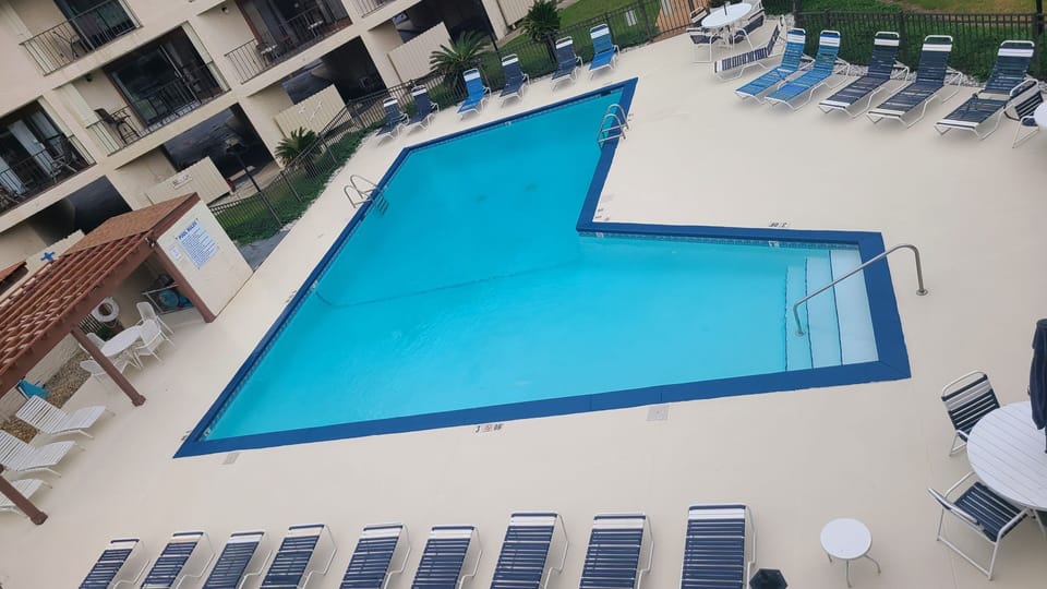 View of pool from master bedroom.