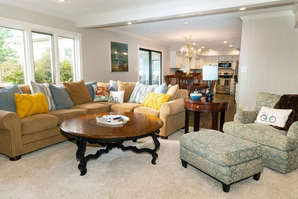 Family room with plenty of seating. Open floor plan. 