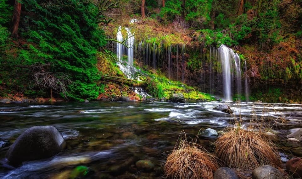 Dunsmuir offers two great beautiful waterfall hikes.  This is Mossbrae Falls and is a waterfall that looks like it is coming out of the trees.