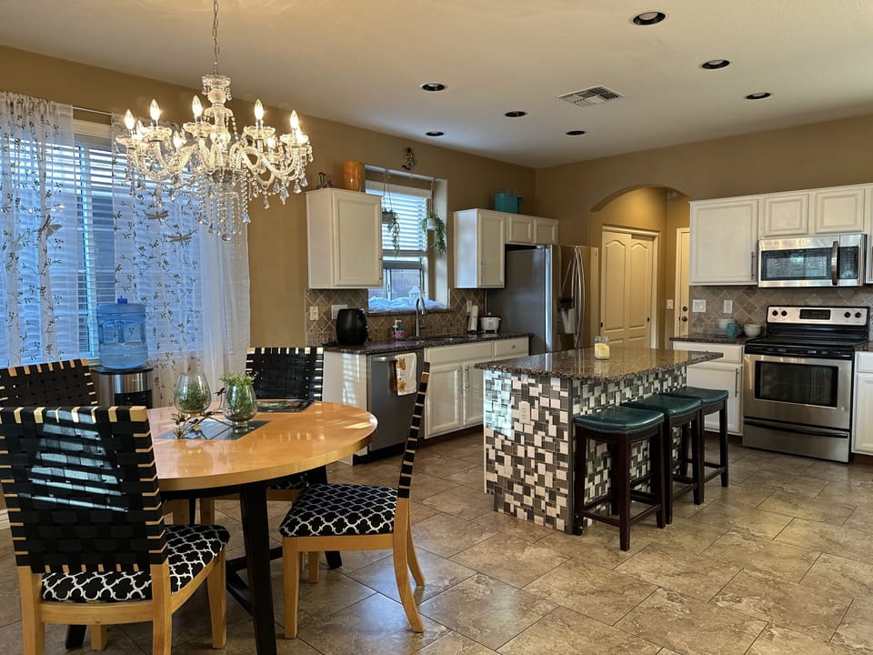 beautiful kitchen with granit counters top and island