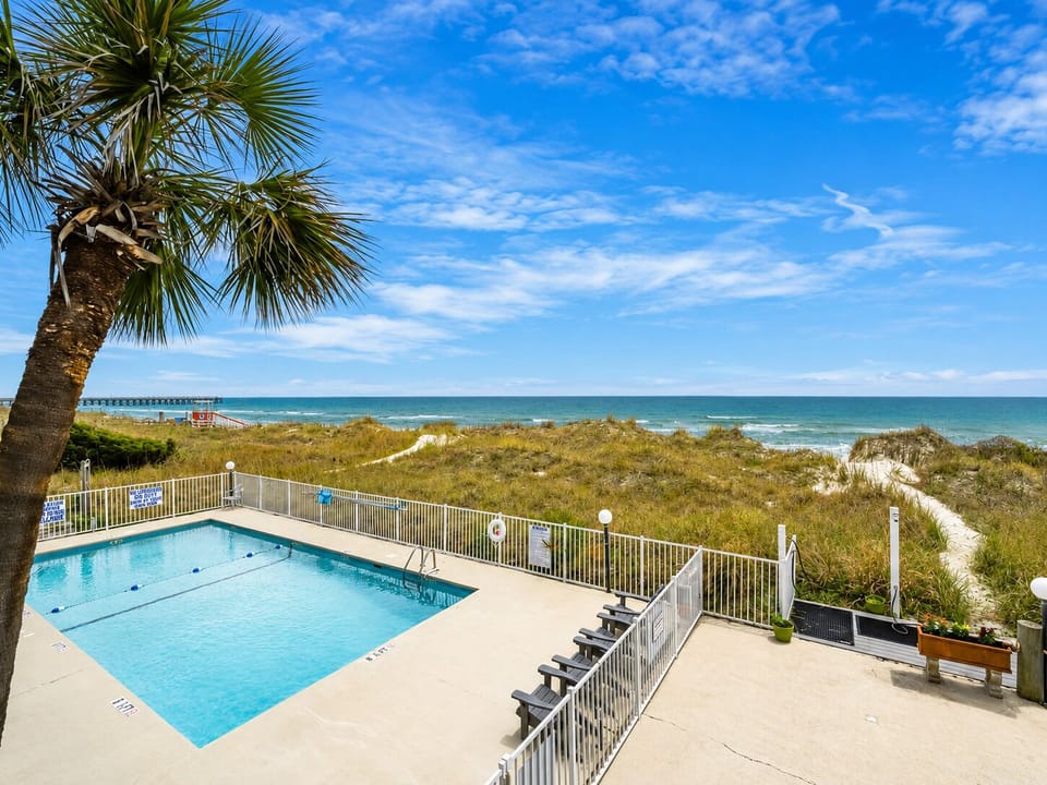 Private oceanfront balcony with direct views of Cherry Grove Beach.