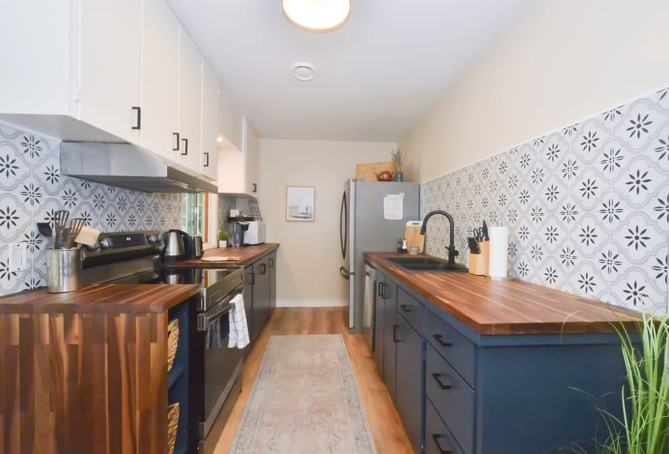 Updated kitchen with butcher block counters + charm 