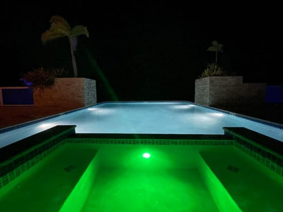 Complex's pool at night.