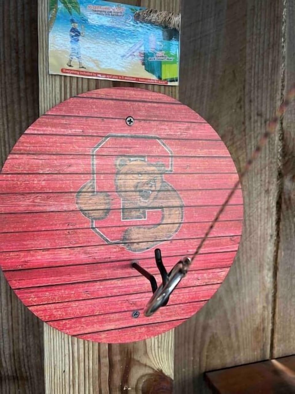 Hook and Ring Game w/ Cornell backboard (Looks simple: Swing the ring on to the hook..Spoiler: it isn’t, but super fun and addicting).