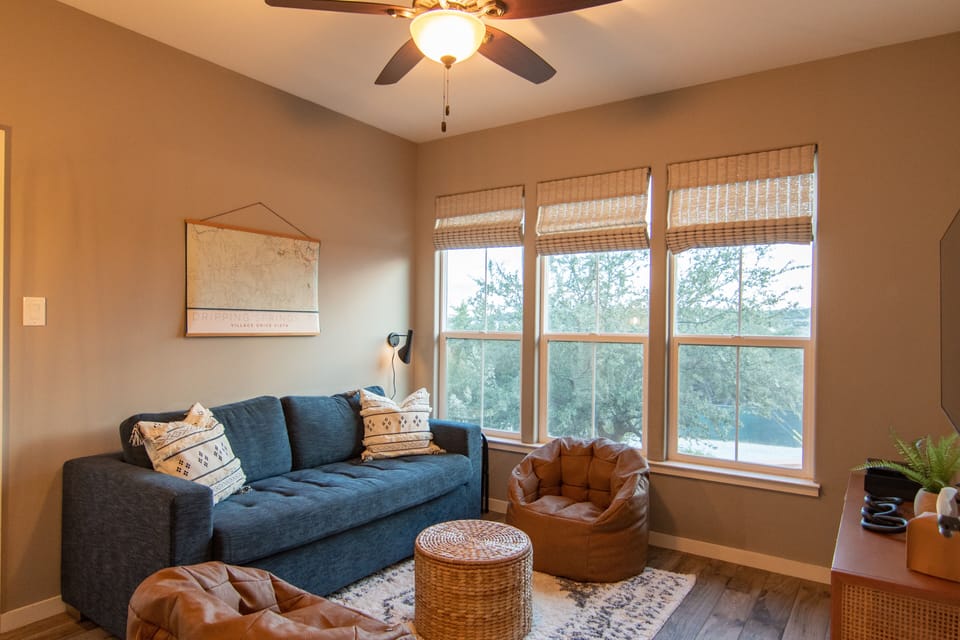 Offers 1 queen sofa bed, separate courtyard access, game console, & 55" Roku TV.