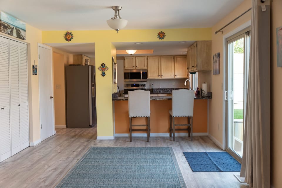 looking into kitchen from living room