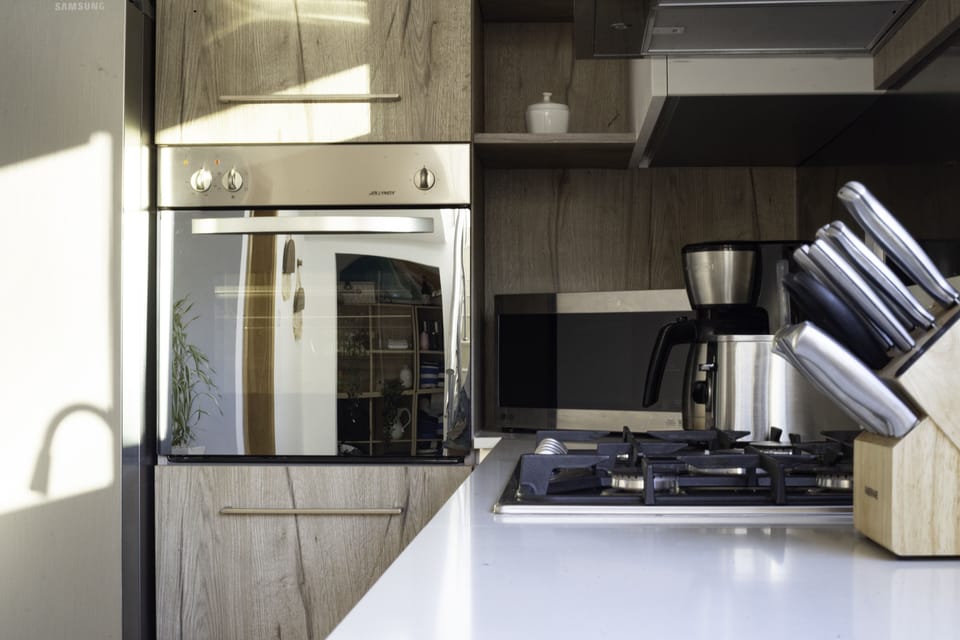 Indoors, Kitchen, Cooktop, Microwave, Oven